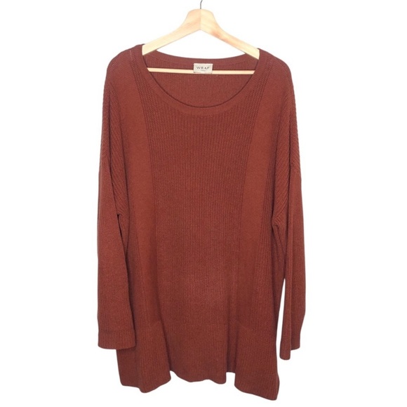 WRAP LONDON Rust Scoop Neck Knit Tunic Length Sweater Size 16 - Picture 1 of 8